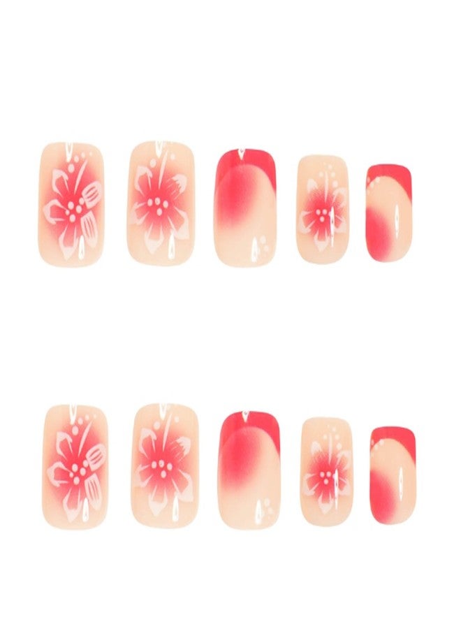 YoYoee 24-Piece Short Square Press on Nails - French Small flowers False Nails | Gradient Fake Nails for Women Elegant & Durable Artificial Nails for Instant Manicure - Image 4